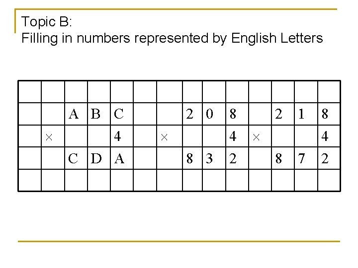 Topic B: Filling in numbers represented by English Letters A B C 4 C Topic B: Filling in numbers represented by English Letters A B C 4 C