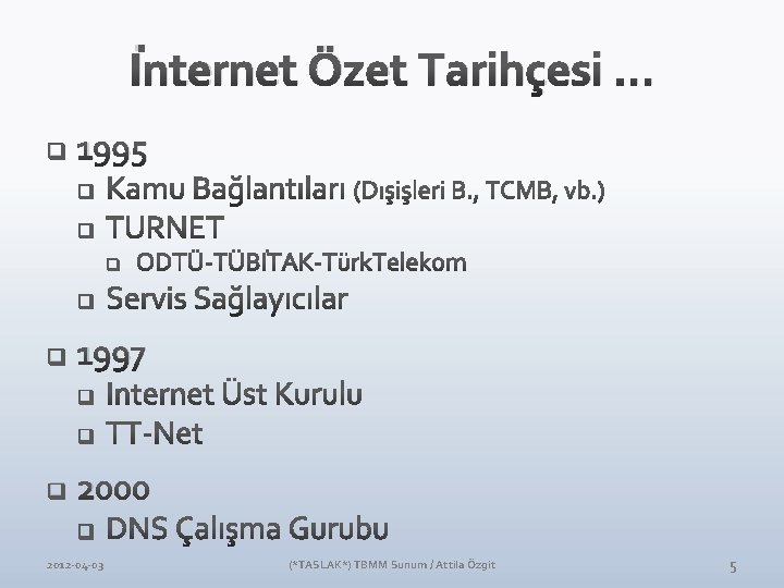 İnternet Özet Tarihçesi … q 1995 q 1997 q 2000 2012 -04 -03 (*TASLAK*) İnternet Özet Tarihçesi … q 1995 q 1997 q 2000 2012 -04 -03 (*TASLAK*)