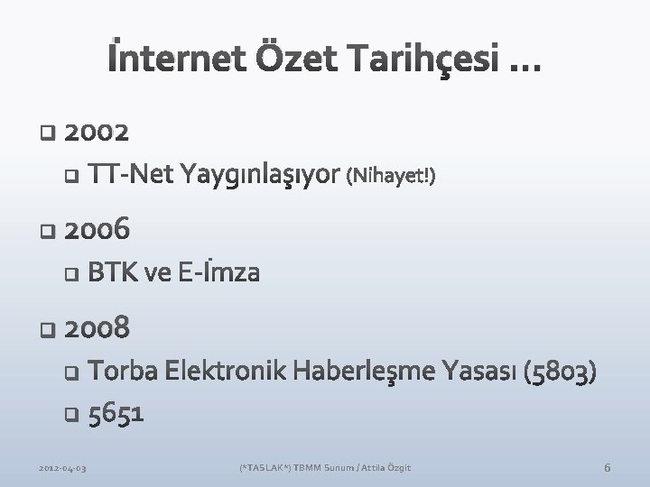 İnternet Özet Tarihçesi … q 2002 q 2006 q 2008 2012 -04 -03 (*TASLAK*) İnternet Özet Tarihçesi … q 2002 q 2006 q 2008 2012 -04 -03 (*TASLAK*)