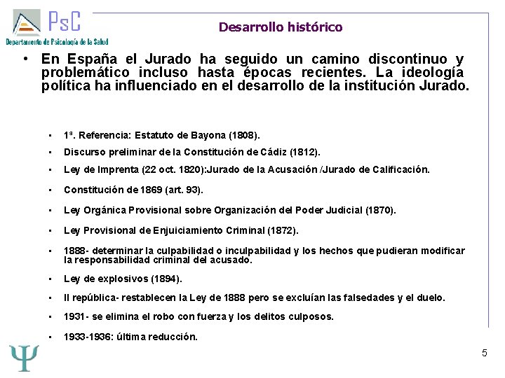 Desarrollo histórico • En España el Jurado ha seguido un camino discontinuo y problemático