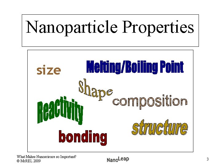 Nanoparticle Properties size What Makes Nanoscience so Important? © Mc. REL 2009 3 