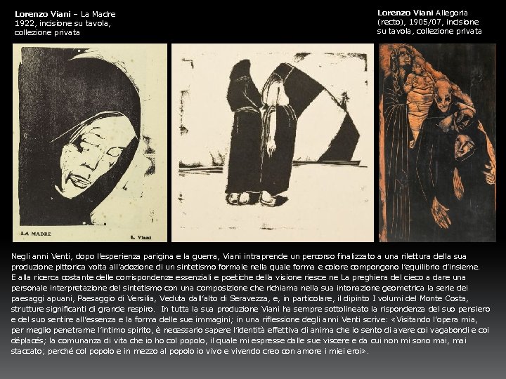 Lorenzo Viani – La Madre 1922, incisione su tavola, collezione privata Lorenzo Viani Allegoria