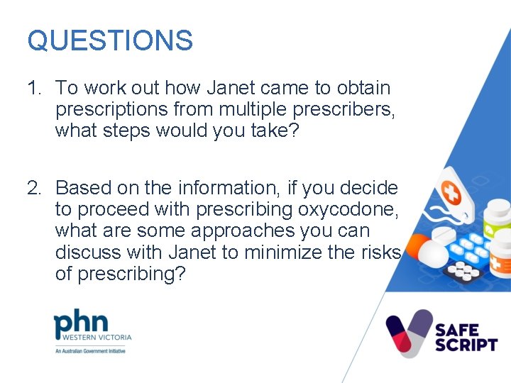 QUESTIONS 1. To work out how Janet came to obtain prescriptions from multiple prescribers,