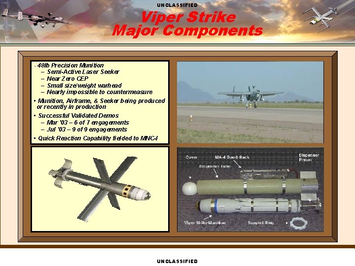 UNCLASSIFIED Viper Strike Major Components 48 lb Precision Munition – Semi-Active Laser Seeker –