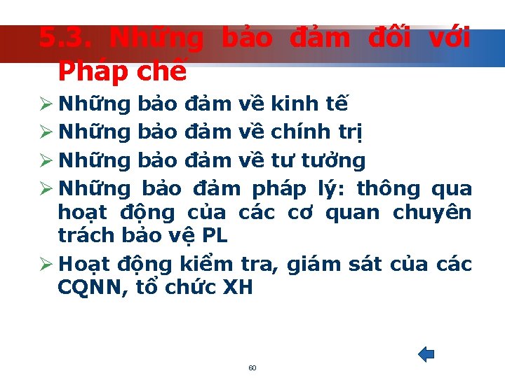 5. 3. Những bảo đảm đối với Pháp chế Ø Những bảo đảm về