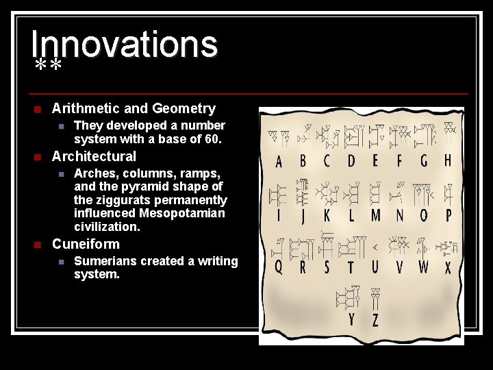 Innovations ** n Arithmetic and Geometry n n Architectural n n They developed a