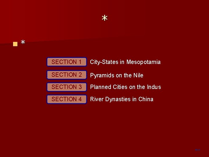 * n* SECTION 1 City-States in Mesopotamia SECTION 2 Pyramids on the Nile SECTION