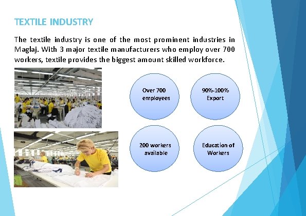 TEXTILE INDUSTRY The textile industry is one of the most prominent industries in Maglaj.