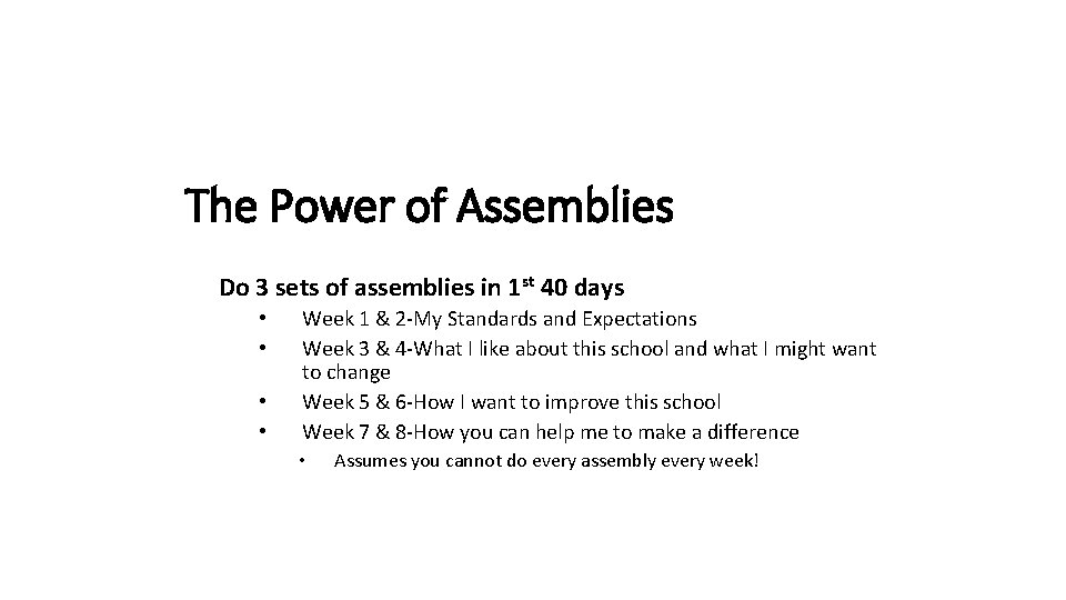 The Power of Assemblies Do 3 sets of assemblies in 1 st 40 days
