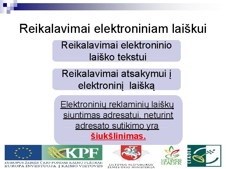 Reikalavimai elektroniniam laiškui Reikalavimai elektroninio laiško tekstui Reikalavimai atsakymui į elektroninį laišką Elektroninių reklaminių