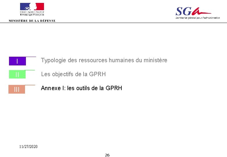 I Typologie des ressources humaines du ministère II Les objectifs de la GPRH III