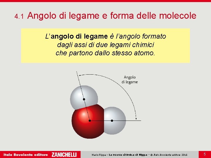 4. 1 Angolo di legame e forma delle molecole L’angolo di legame è l’angolo