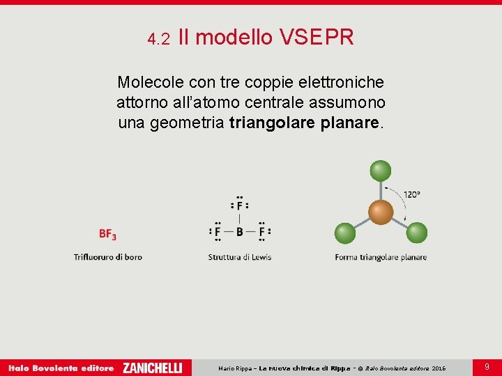 4. 2 Il modello VSEPR Molecole con tre coppie elettroniche attorno all’atomo centrale assumono