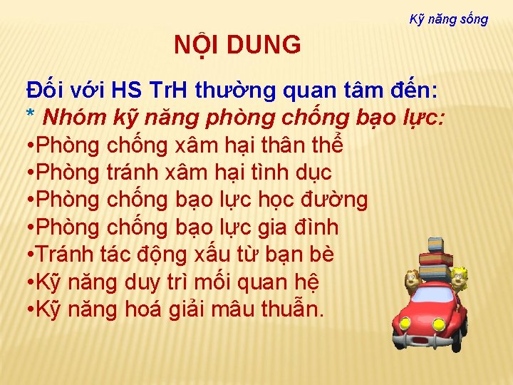 Kỹ năng sống NỘI DUNG Đối với HS Tr. H thường quan tâm đến: