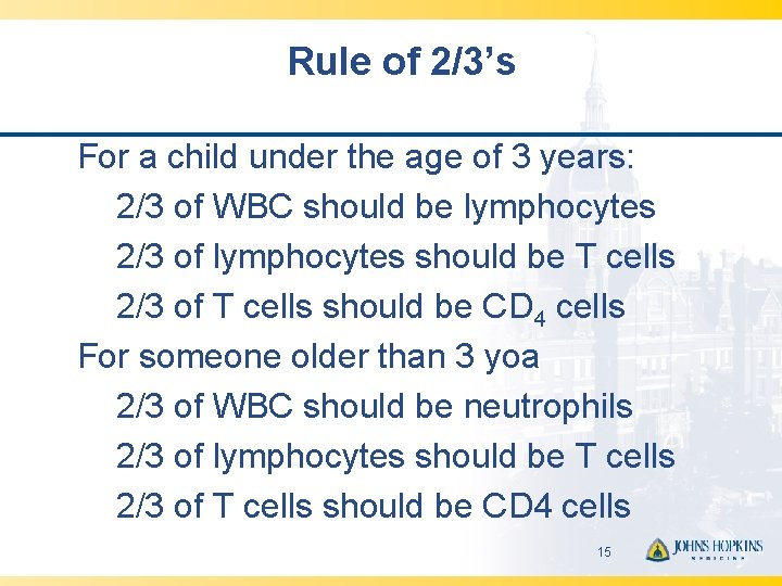 Rule of 2/3’s For a child under the age of 3 years: 2/3 of