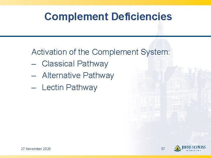 Complement Deficiencies Activation of the Complement System: – Classical Pathway – Alternative Pathway –