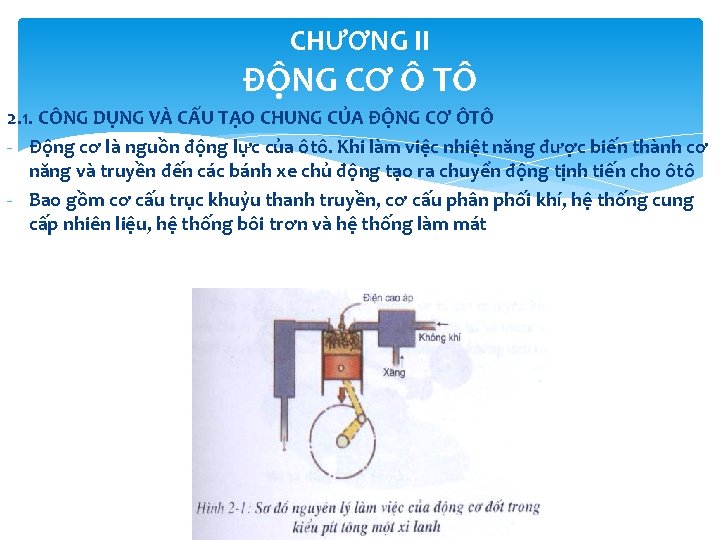 CHƯƠNG II ĐỘNG CƠ Ô TÔ 2. 1. CÔNG DỤNG VÀ CẤU TẠO CHUNG CHƯƠNG II ĐỘNG CƠ Ô TÔ 2. 1. CÔNG DỤNG VÀ CẤU TẠO CHUNG