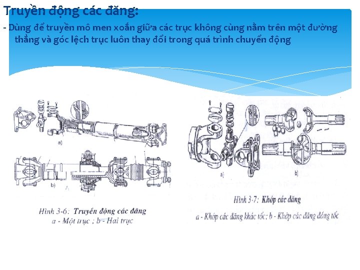 Truyền động các đăng: - Dùng để truyền mô men xoắn giữa các trục Truyền động các đăng: - Dùng để truyền mô men xoắn giữa các trục