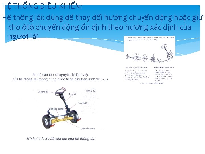 HỆ THỐNG ĐIỀU KHIỂN: Hệ thống lái: dùng để thay đổi hướng chuyển động HỆ THỐNG ĐIỀU KHIỂN: Hệ thống lái: dùng để thay đổi hướng chuyển động