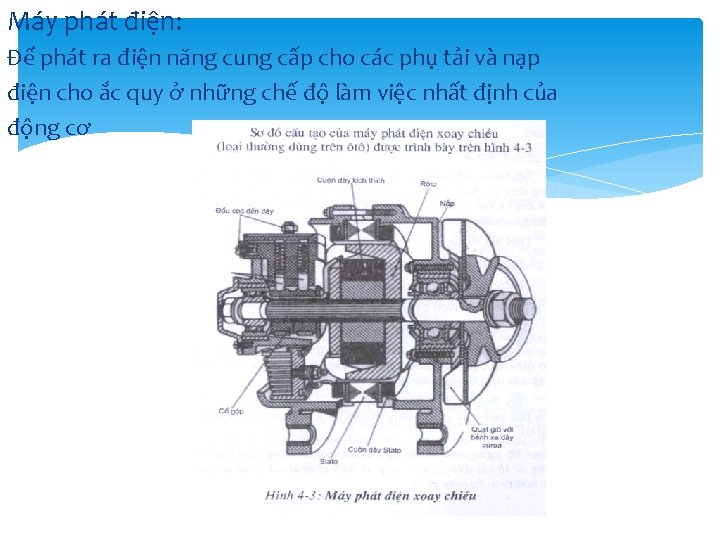 Máy phát điện: Để phát ra điện năng cung cấp cho các phụ tải Máy phát điện: Để phát ra điện năng cung cấp cho các phụ tải