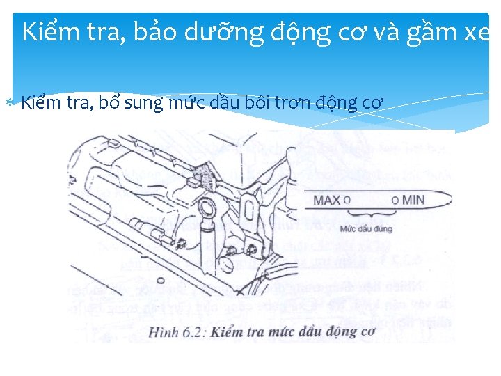 Kiểm tra, bảo dưỡng động cơ và gầm xe Kiểm tra, bổ sung mức Kiểm tra, bảo dưỡng động cơ và gầm xe Kiểm tra, bổ sung mức