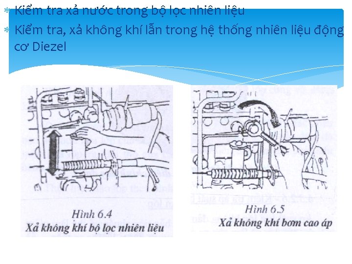 Kiểm tra xả nước trong bộ lọc nhiên liệu Kiểm tra, xả không Kiểm tra xả nước trong bộ lọc nhiên liệu Kiểm tra, xả không