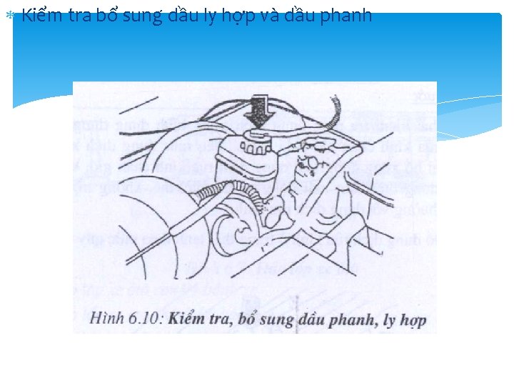 Kiểm tra bổ sung dầu ly hợp và dầu phanh Kiểm tra bổ sung dầu ly hợp và dầu phanh