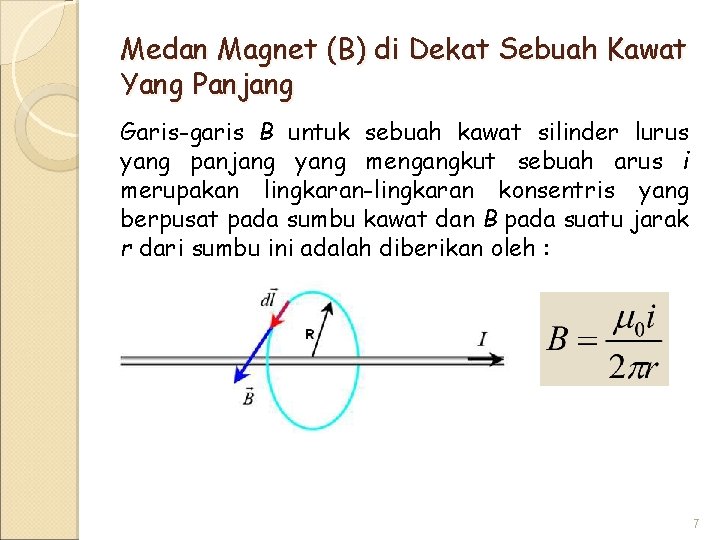 Medan Magnet (B) di Dekat Sebuah Kawat Yang Panjang Garis-garis B untuk sebuah kawat