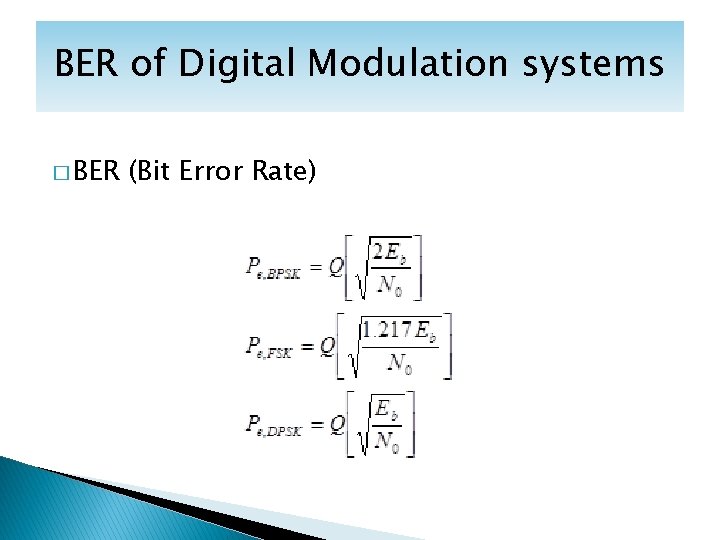 BER of Digital Modulation systems � BER (Bit Error Rate) 