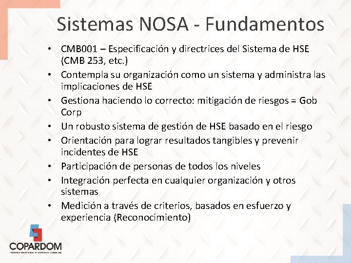 Sistemas NOSA - Fundamentos • CMB 001 – Especificación y directrices del Sistema de