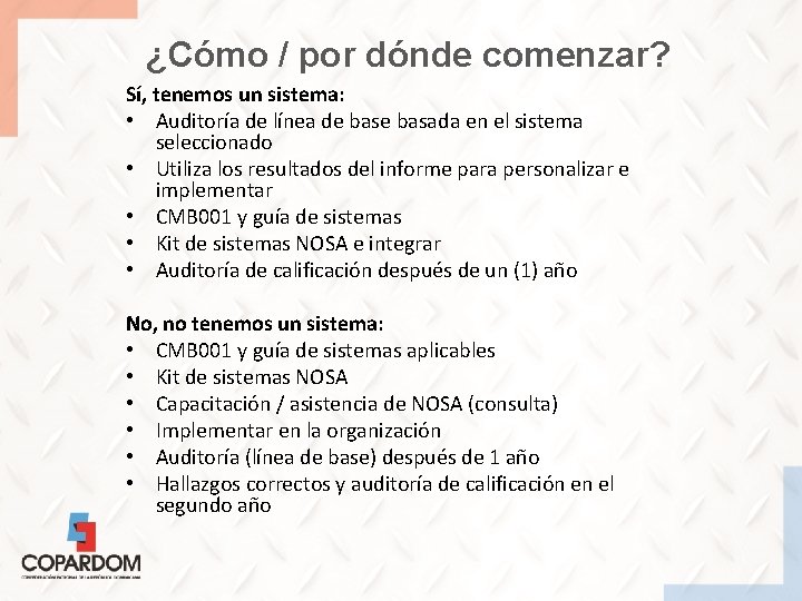 ¿Cómo / por dónde comenzar? Sí, tenemos un sistema: • Auditoría de línea de