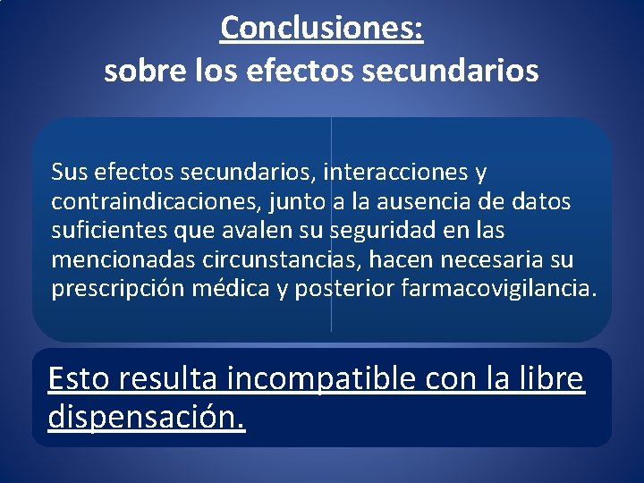Conclusiones: sobre los efectos secundarios Sus efectos secundarios, interacciones y contraindicaciones, junto a la Conclusiones: sobre los efectos secundarios Sus efectos secundarios, interacciones y contraindicaciones, junto a la