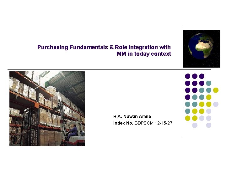 Purchasing Fundamentals & Role Integration with MM in today context H. A. Nuwan Amila