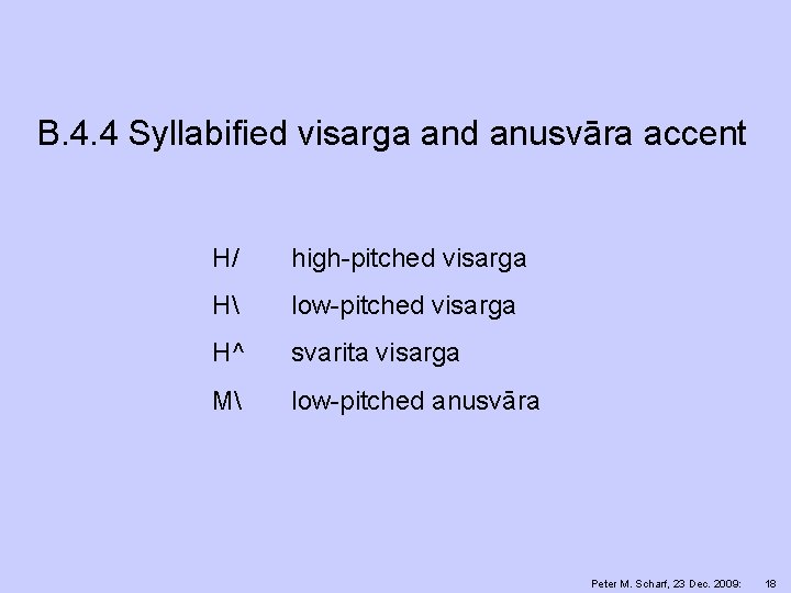 B. 4. 4 Syllabified visarga and anusvāra accent H/ high-pitched visarga H low-pitched visarga