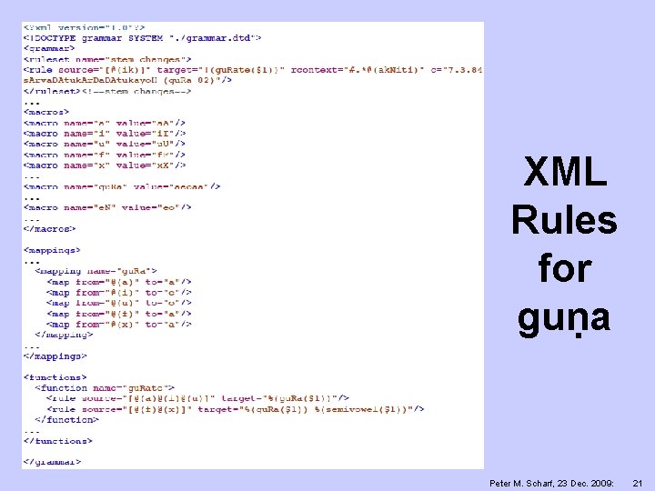 XML Rules for guṇa Peter M. Scharf, 23 Dec. 2009: 21 