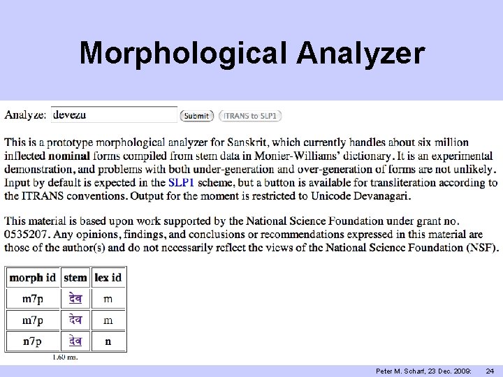 Morphological Analyzer Peter M. Scharf, 23 Dec. 2009: 24 