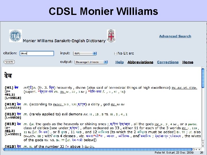 CDSL Monier Williams Peter M. Scharf, 23 Dec. 2009: 26 