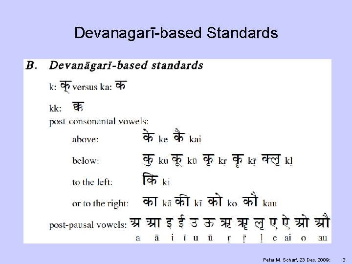 Devanagarī-based Standards Peter M. Scharf, 23 Dec. 2009: 3 