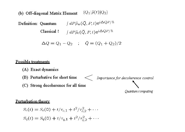 (b) Off-diagonal Matrix Element Definition: Quantum Classical ! Possible treatments (A) Exact dynamics (B)