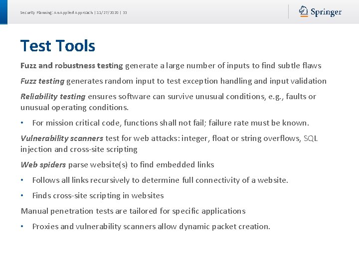 Security Planning: An Applied Approach | 11/27/2020 | 33 Test Tools Fuzz and robustness