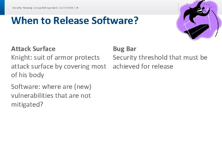 Security Planning: An Applied Approach | 11/27/2020 | 35 When to Release Software? Attack