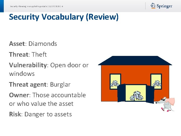 Security Planning: An Applied Approach | 11/27/2020 | 4 Security Vocabulary (Review) Asset: Diamonds