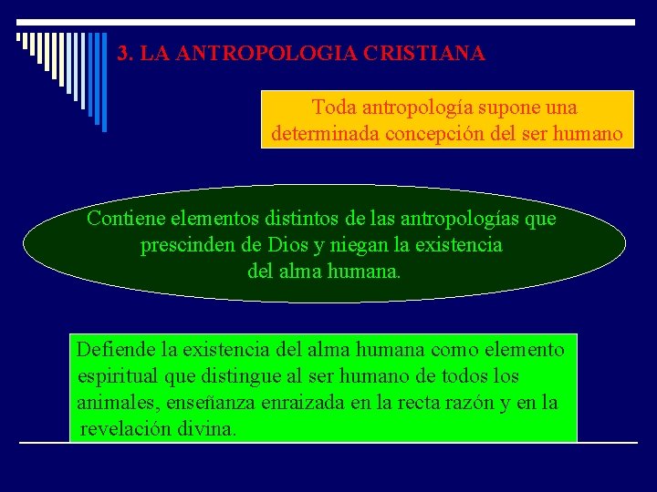 3. LA ANTROPOLOGIA CRISTIANA Toda antropología supone una determinada concepción del ser humano Contiene