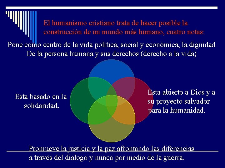 El humanismo cristiano trata de hacer posible la construcción de un mundo más humano,