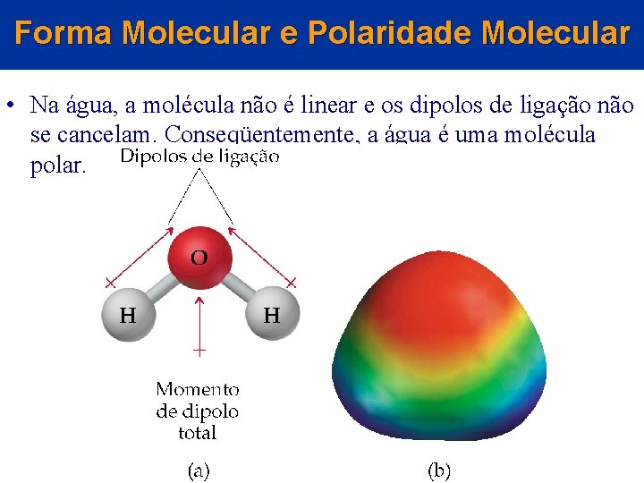 Forma Molecular e Polaridade Molecular • Na água, a molécula não é linear e Forma Molecular e Polaridade Molecular • Na água, a molécula não é linear e