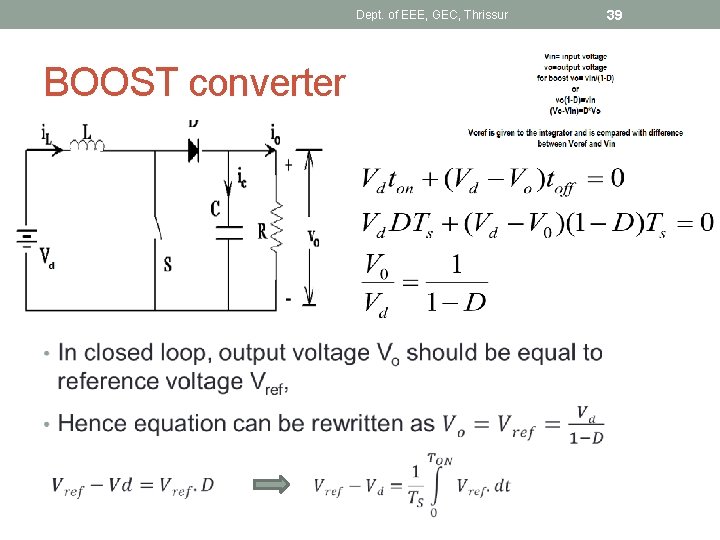 Dept. of EEE, GEC, Thrissur BOOST converter • 39 