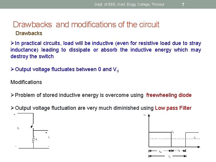 Dept. of EEE, Govt. Engg. College, Thrissur 7 Drawbacks and modifications of the circuit