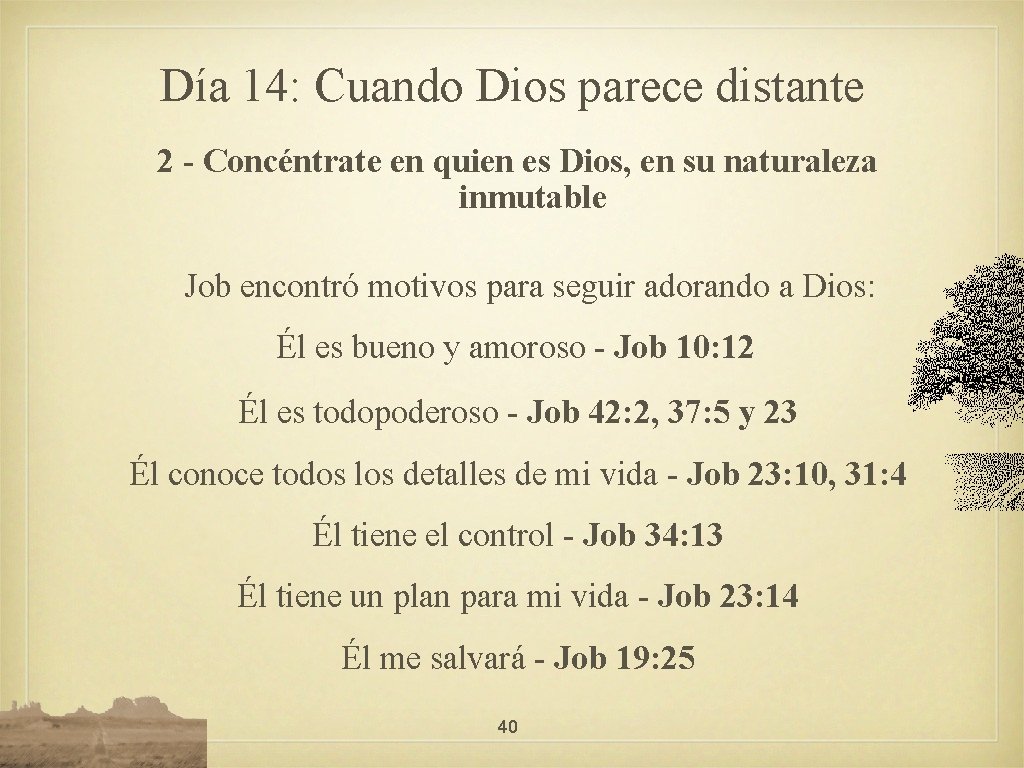 Día 14: Cuando Dios parece distante 2 - Concéntrate en quien es Dios, en