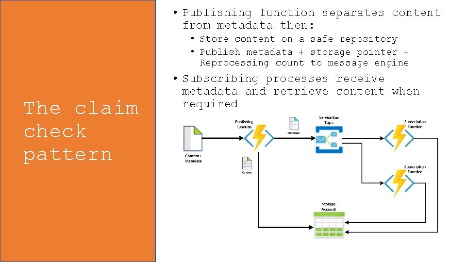  • Publishing function separates content from metadata then: • Store content on a