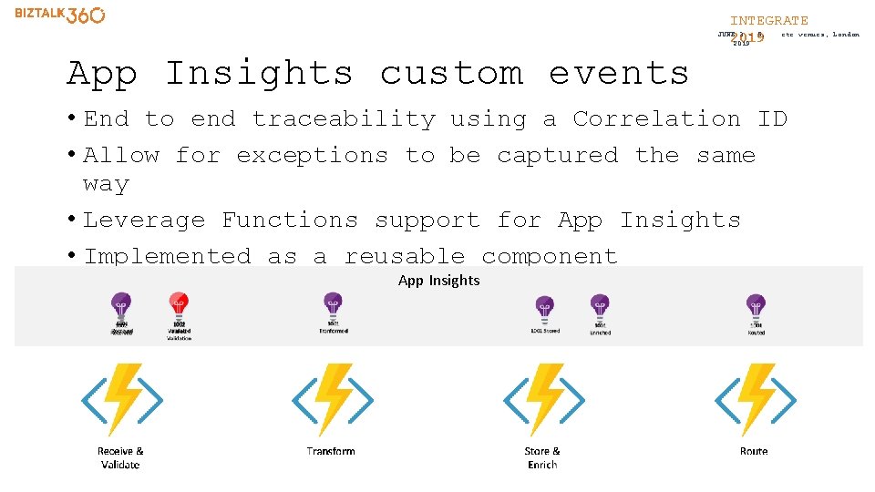 INTEGRATE etc. venues, JUNE 3 - 5, 2019 App Insights custom events • End